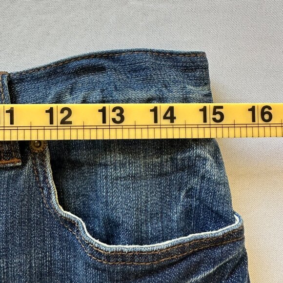 LRL Lauren Jeans Co Denim Pencil Skirt Women's Size 4P Blue Slit Knee Length 90s - Picture 10 of 11